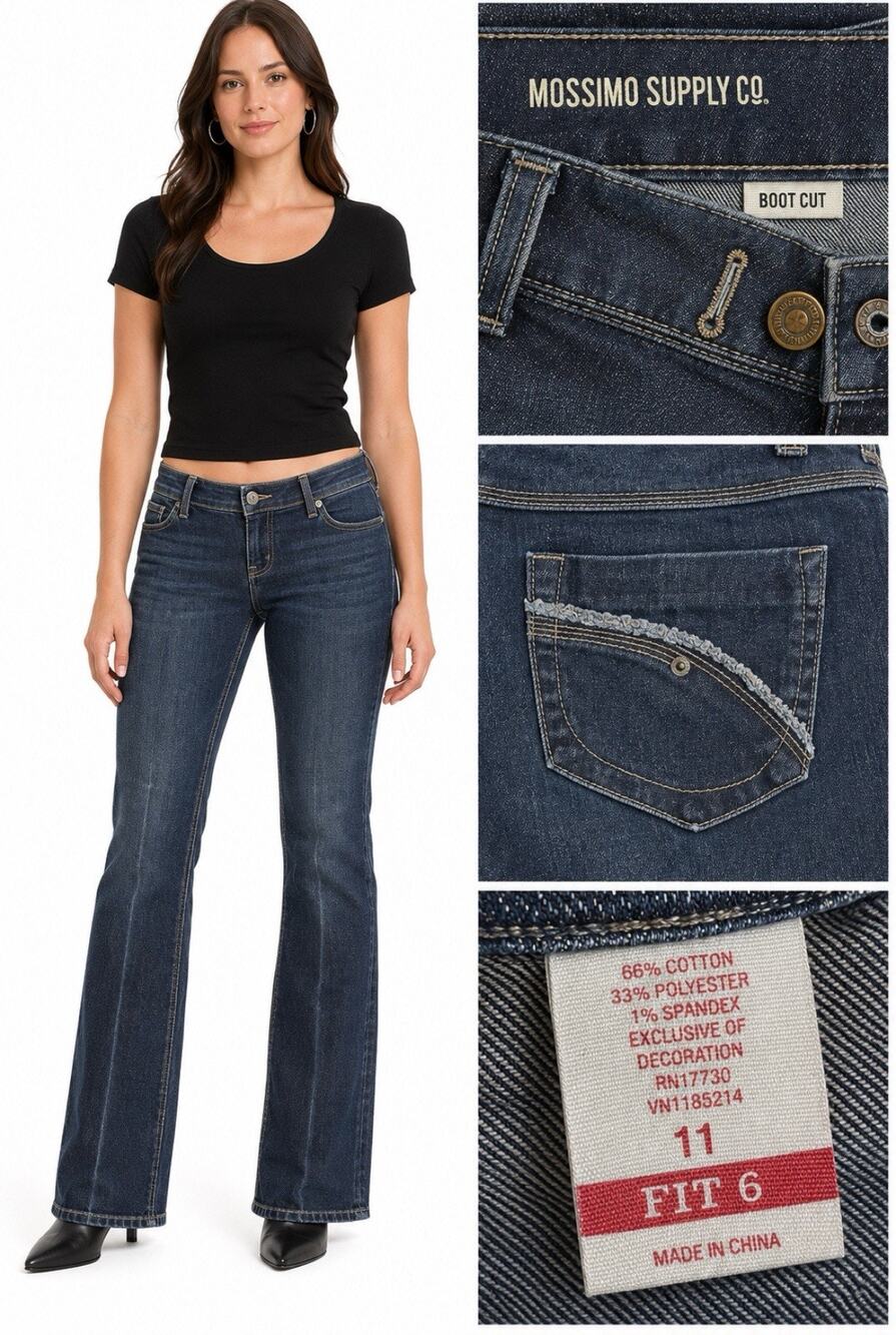 Y2K Indie Sleaze Mossimo Supply Co. Bootcut Jeans Sz 11 Dark Wash Indigo Stretch